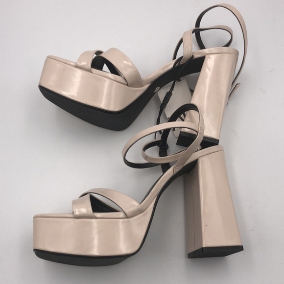 Zara Beige Patent Leather PlatformHigh Heel Sandals - Picture 8 of 16